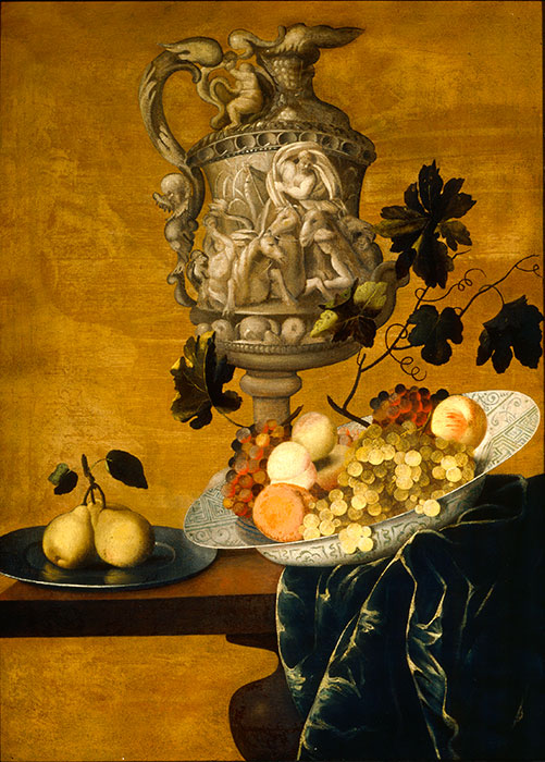 Anonimo — Georg Hainz - sec. XVII/ XVIII - Natura morta con piatto di frutta e urna scolpita — insieme